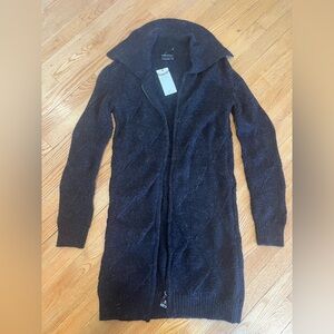 NWT - BCBGMaxAzria charcoal textured knit long cardigan with full zip